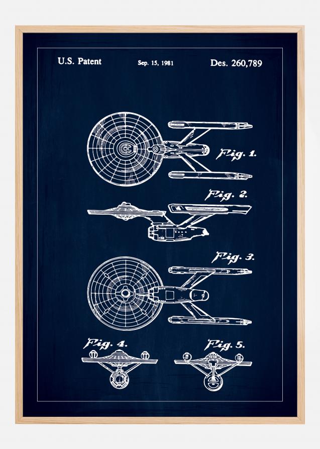 Dibujo de patente - Star Trek - USS Enterprise - Azul Póster