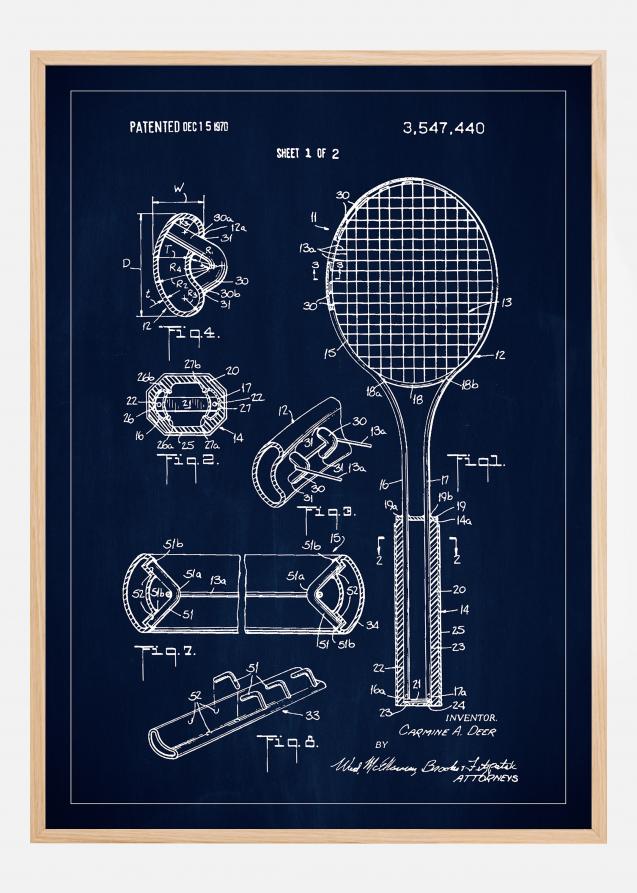 Patent Print - Tennis Racket - Blue Póster