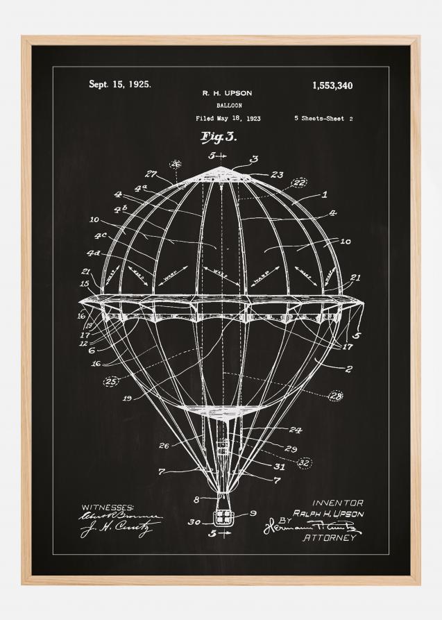 Dibujo de patente - Globo aerostático - Negro Póster