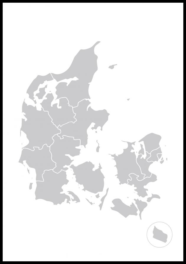 Mapa - Danmark - Gris Póster