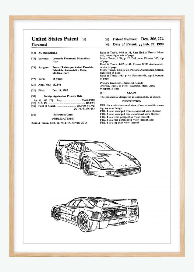 Dibujo de patente - Ferrari F40 I Póster