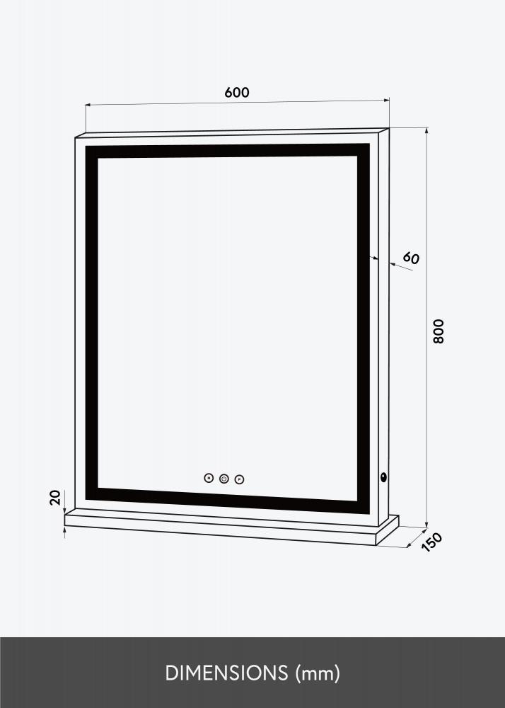 KAILA Espejo tocador Base Vertical LED Blanco 80x60 cm