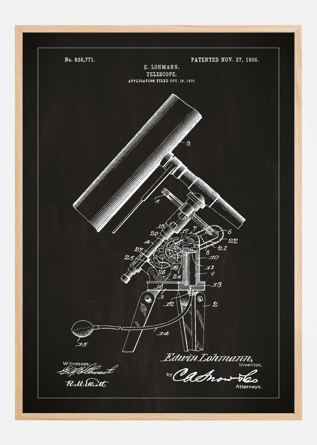 Dibujo de patente - Telescopio - Negro Póster