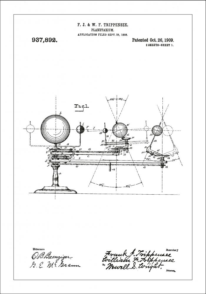 Dibujo de patente - Planetario - Blanco Pster