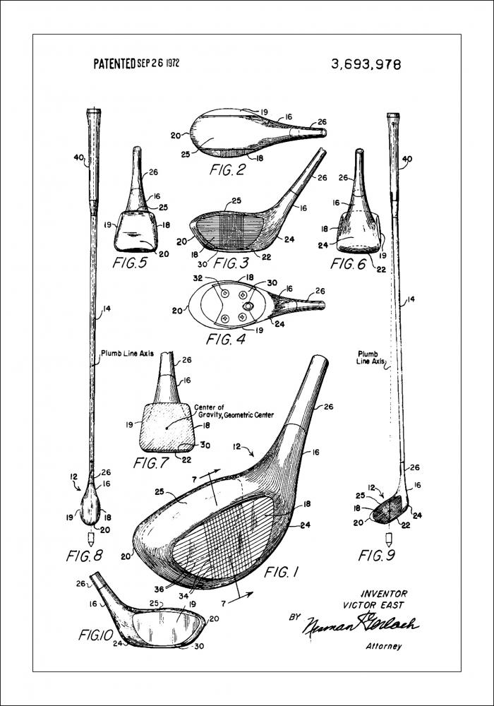 Patent Print - Golf Club - White Pster