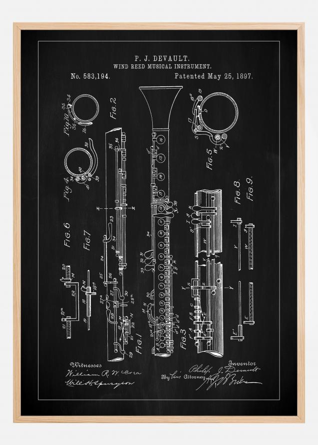Patent Print - Clarinet - Black Póster