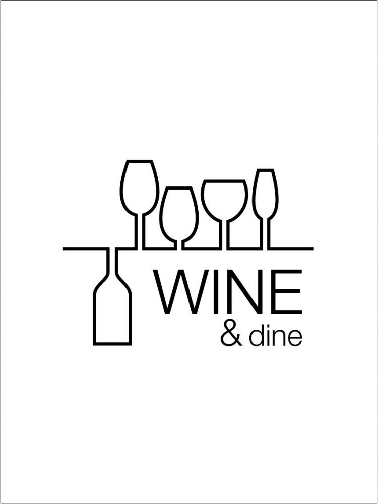 Wine y dine - Blanco con impresin negra Pster