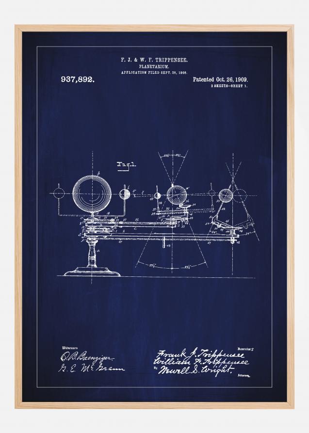 Dibujo de patente - Planetario - Azul Póster