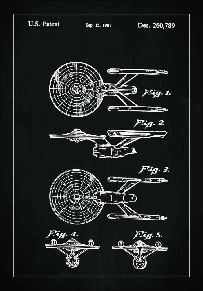 Dibujo de patente - Star Trek - USS Enterprise - Negro Pster