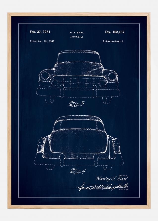 Dibujo de patente - Cadillac II - Azul Póster