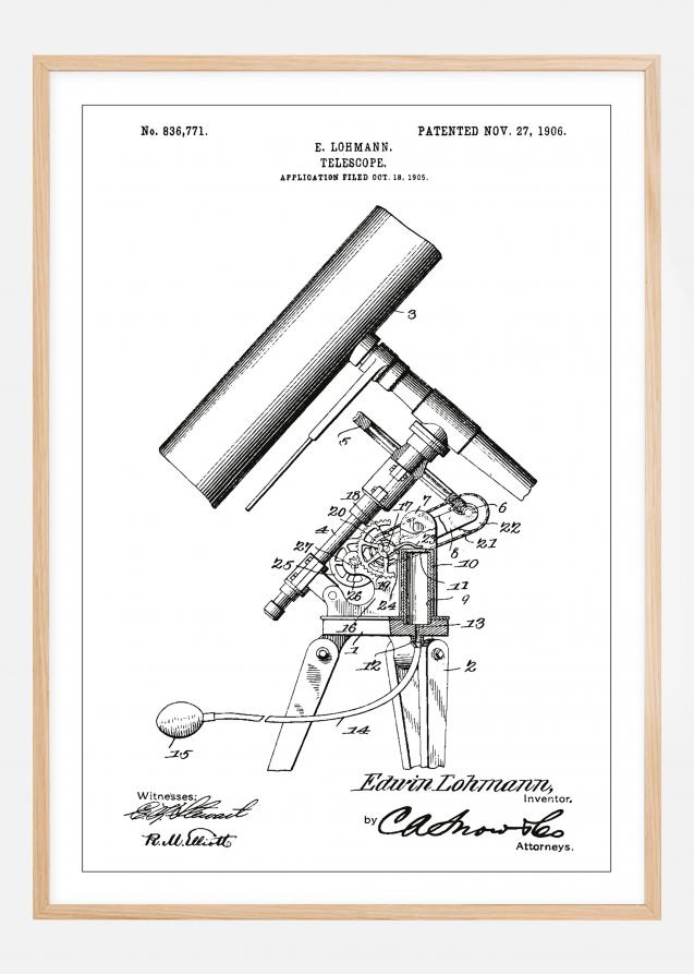 Dibujo de patente - Telescopio - Blanco Póster