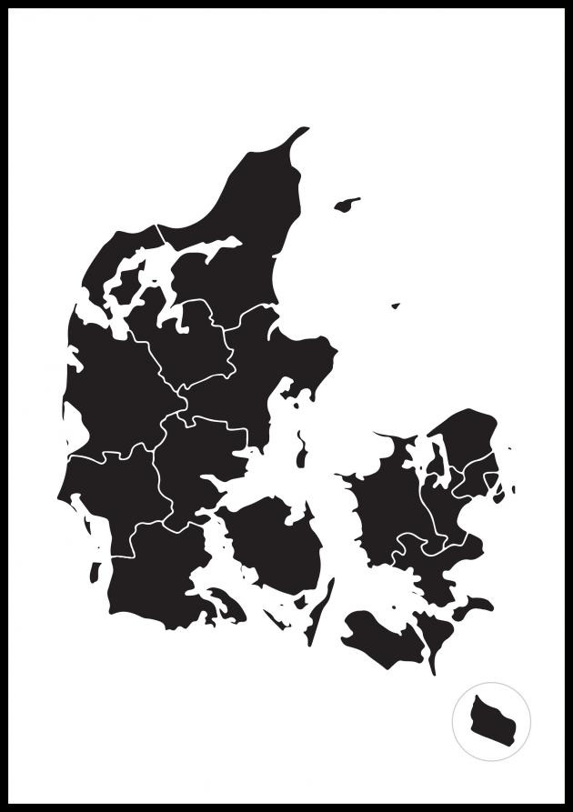 Mapa - Danmark - Negro Póster
