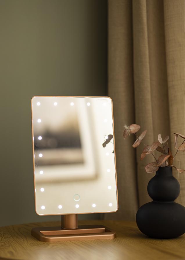 KAILA Espejo tocador LED con altavoces Bluetooth Oro rosado 18x30 cm
