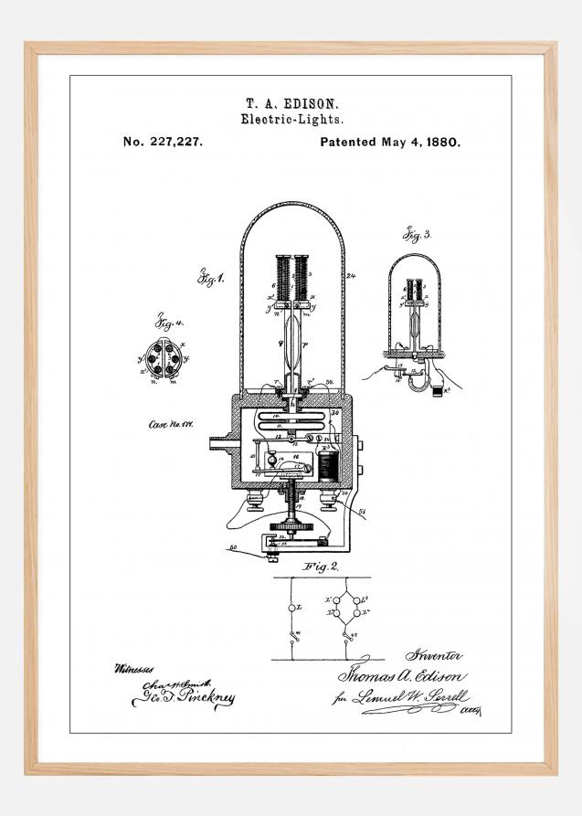 Patent Print - Edison Light - White Póster