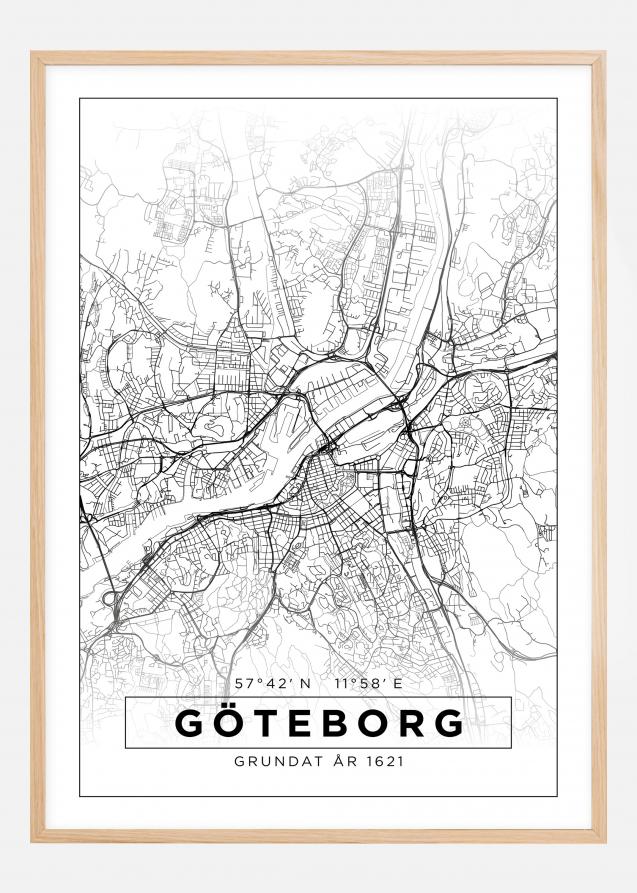 Mapa - Göteborg - Blanco Póster