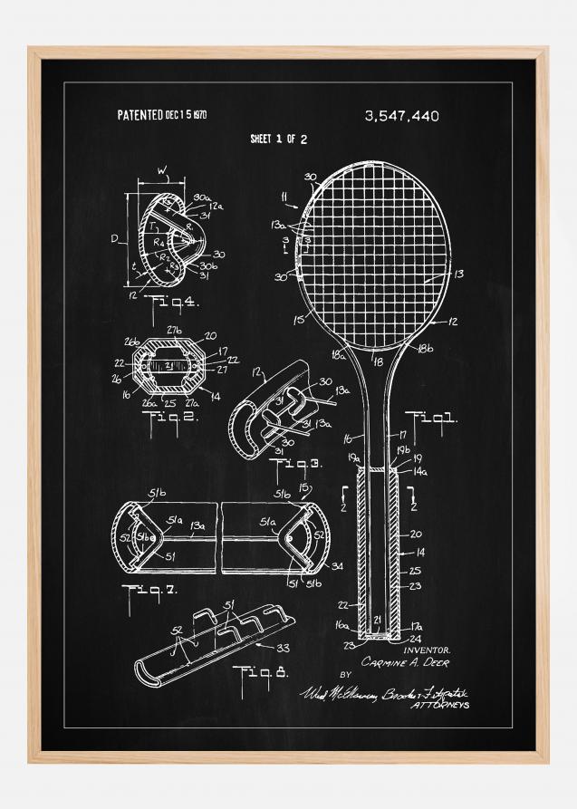 Patent Print - Tennis Racket - Black Póster
