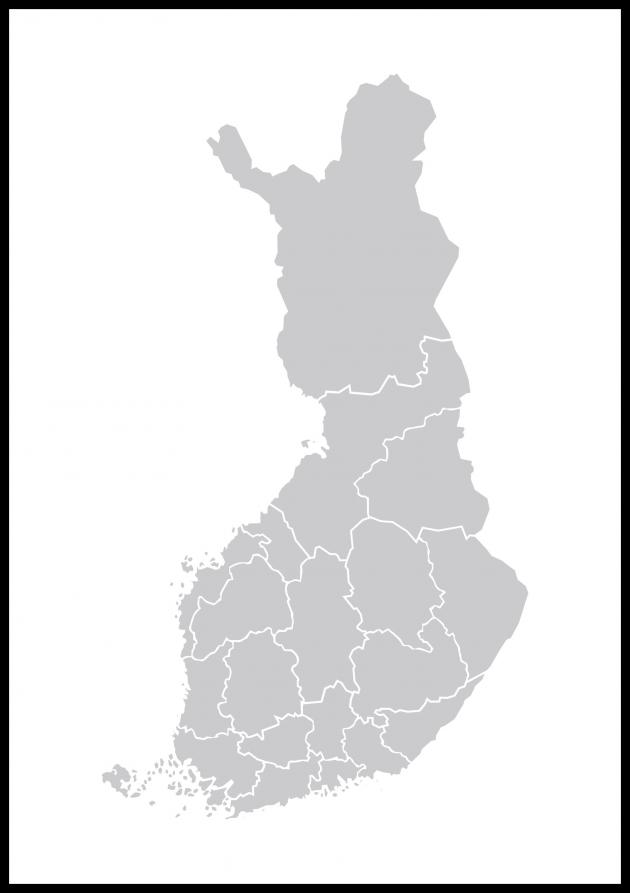 Mapa - Finland - Gris Póster