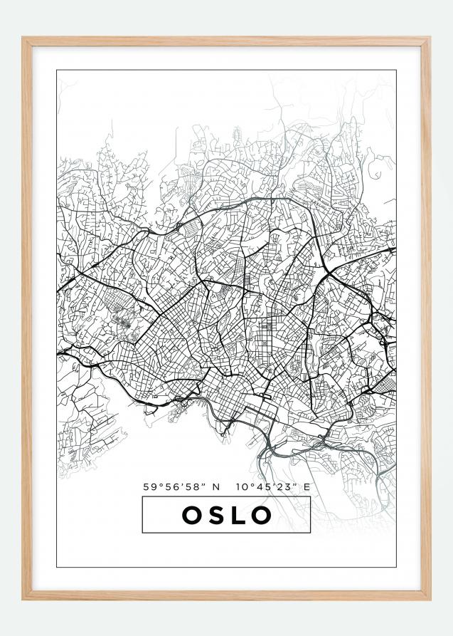 Mapa - Oslo - Blanco Póster