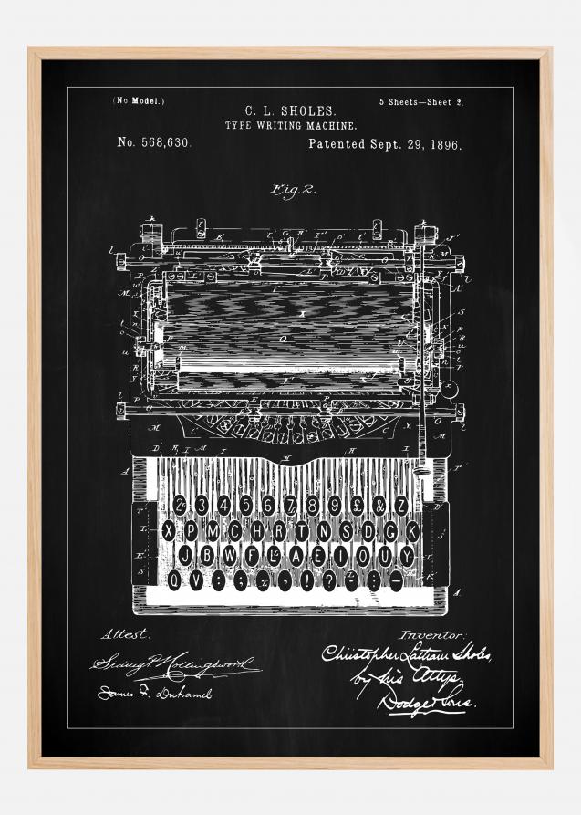 Dibujo de patente - Máquina de escribir - Negro Póster