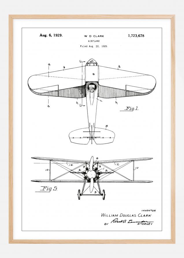 Dibujo de patente - Avión- Blanco Póster