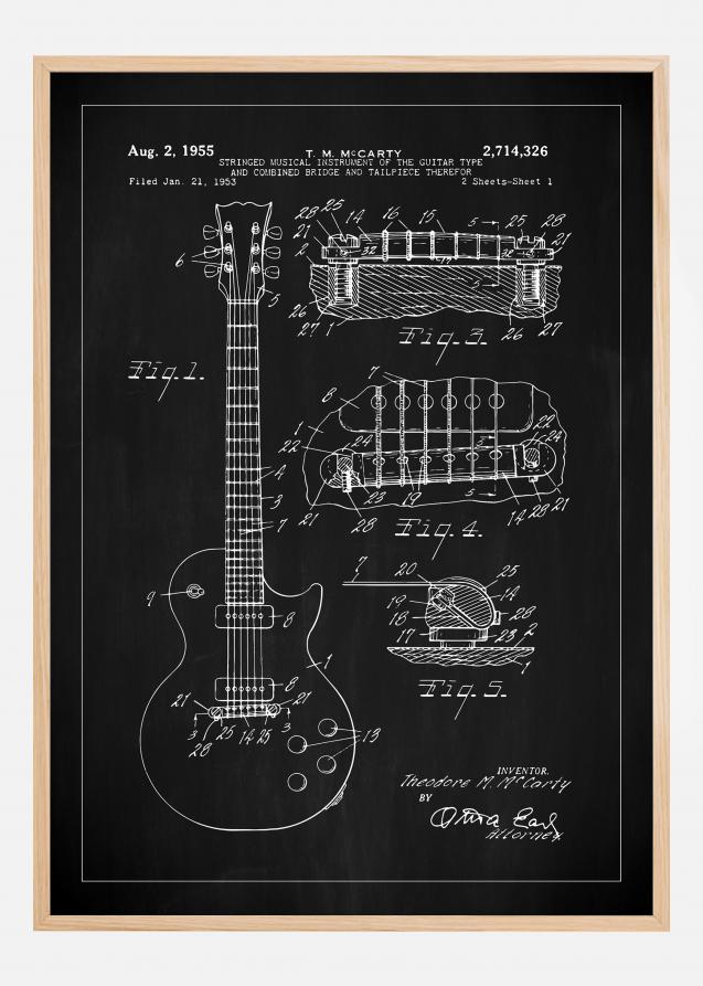 Dibujo de patente - Guitarra eléctrica I - Negro Póster