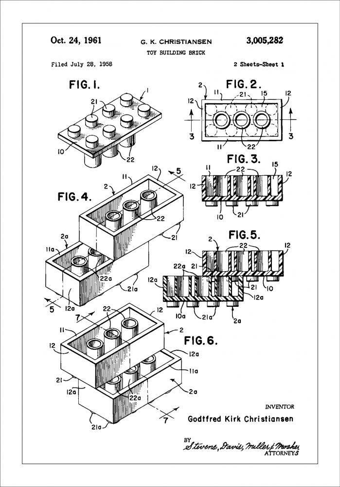Patent Print - Lego Block I - White Pster