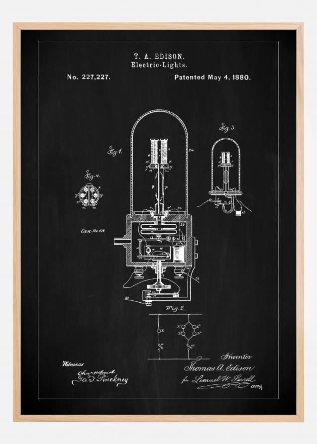 Patent Print - Edison Light - Black Póster