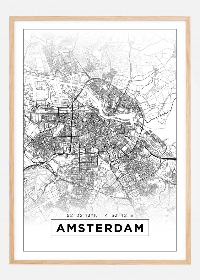 Mapa - Amsterdam - Blanco Póster
