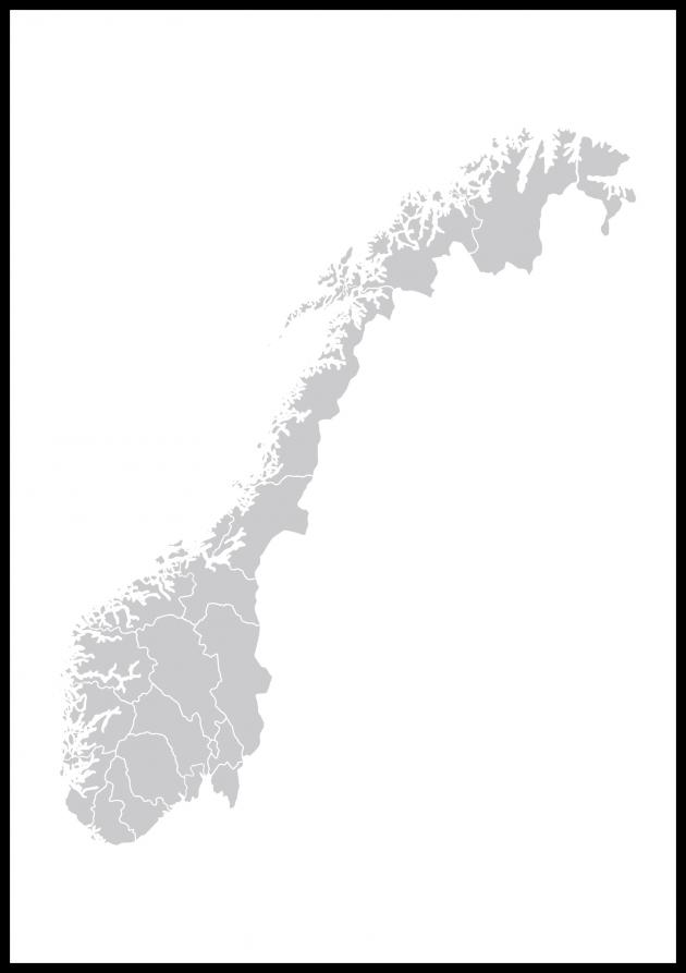 Mapa - Norge - Gris Póster