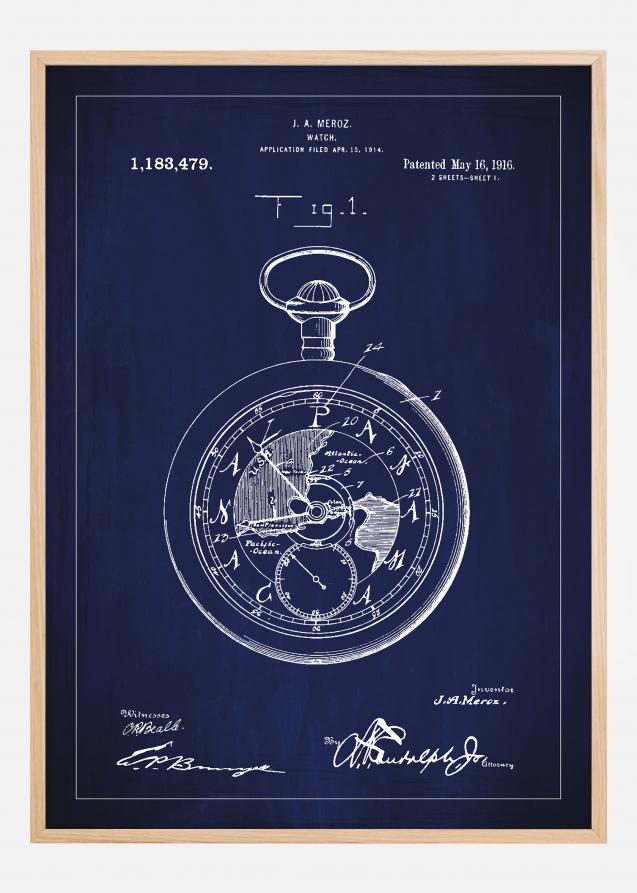 Dibujo de patente - Reloj de bolsillo - Azul Póster