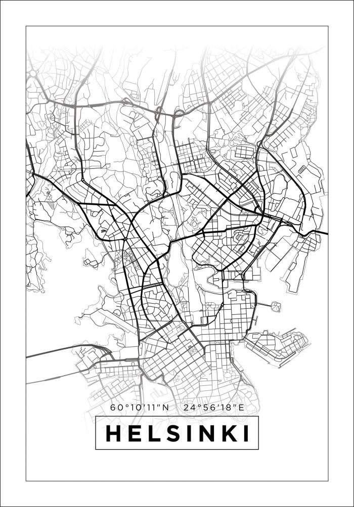 Mapa - Helsinki - Blanco Pster