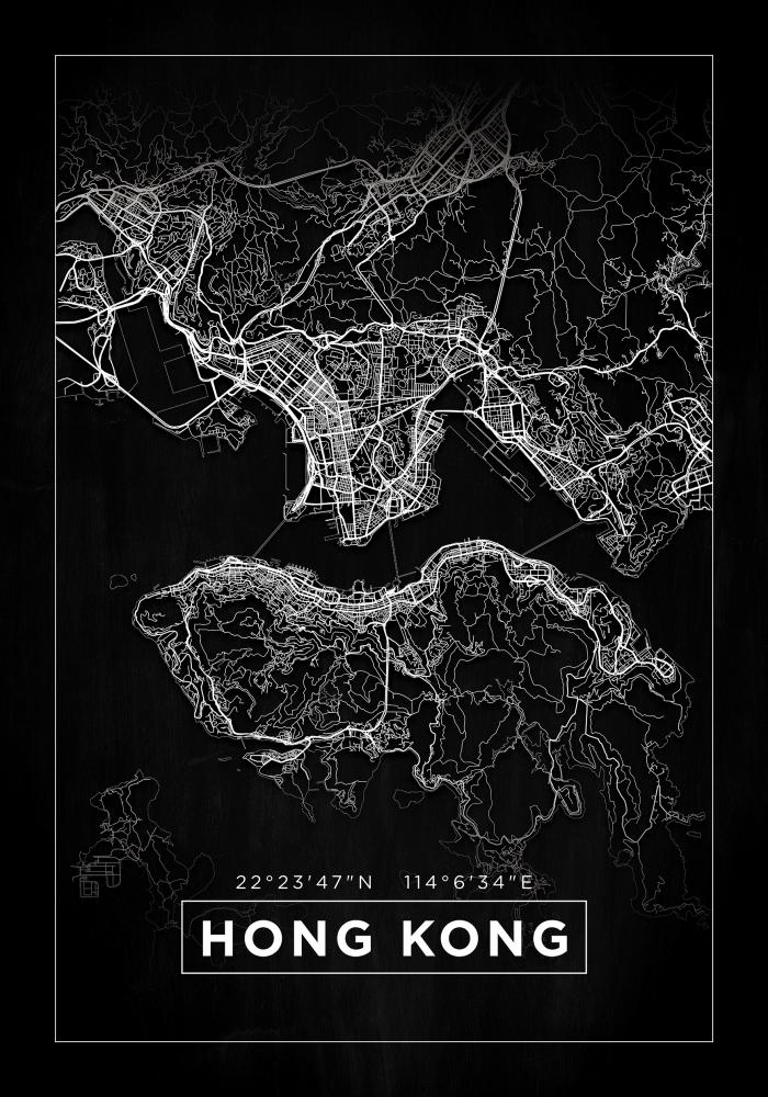 Mapa - Hong Kong - Negro Pster