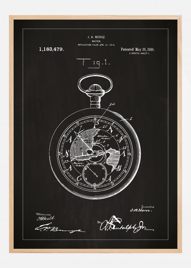 Dibujo de patente - Reloj de bolsillo - Negro Póster