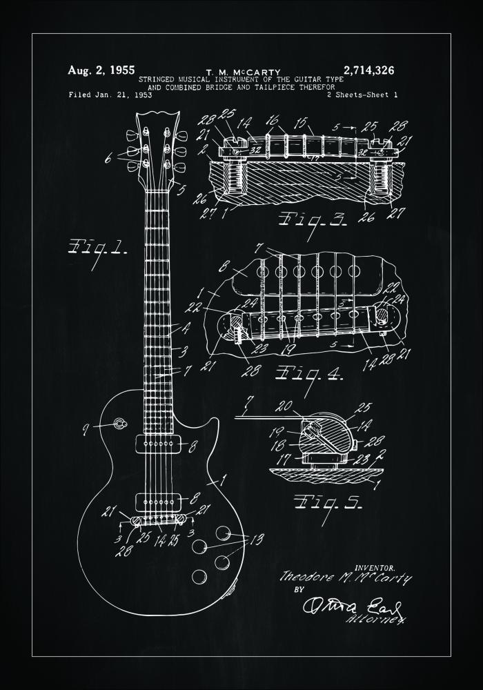 Dibujo de patente - Guitarra elctrica I - Negro Pster