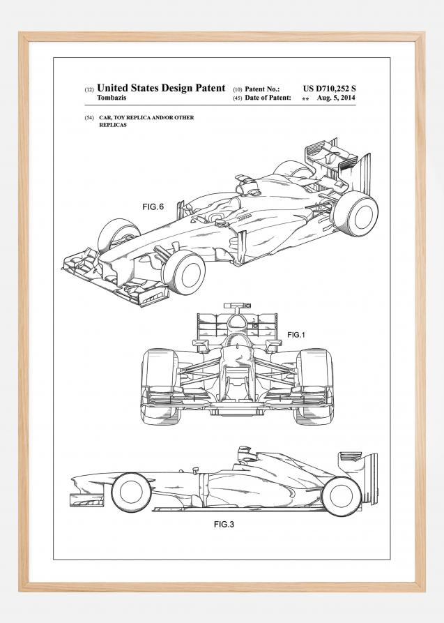 Patent Print - Formula 1 Racing Car - White Póster