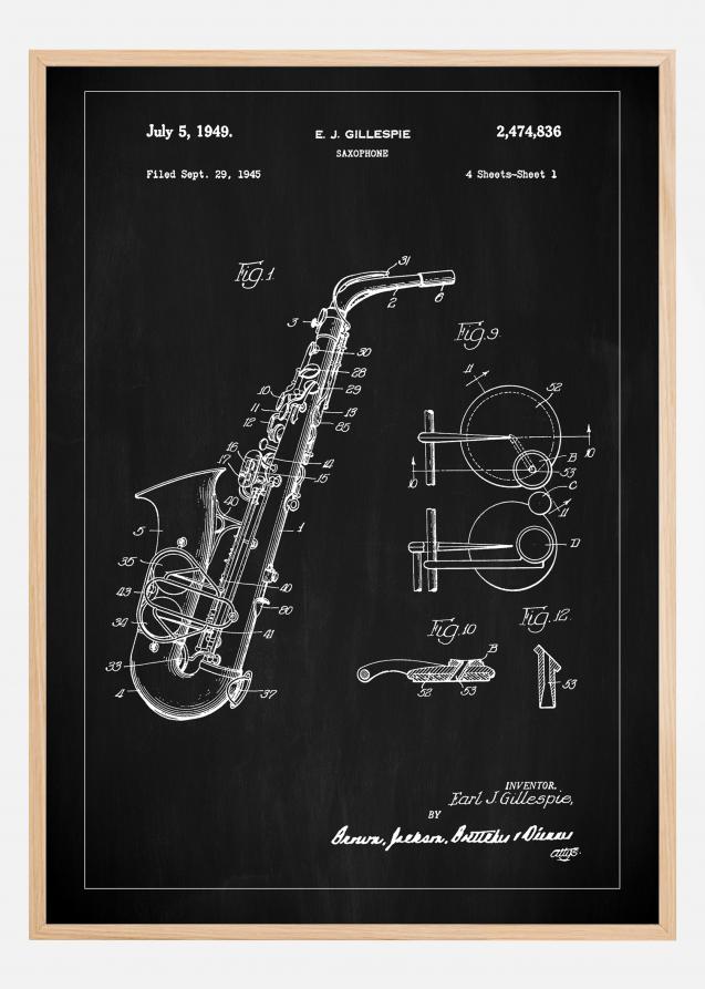 Patent Print - Saxophone - Black Póster