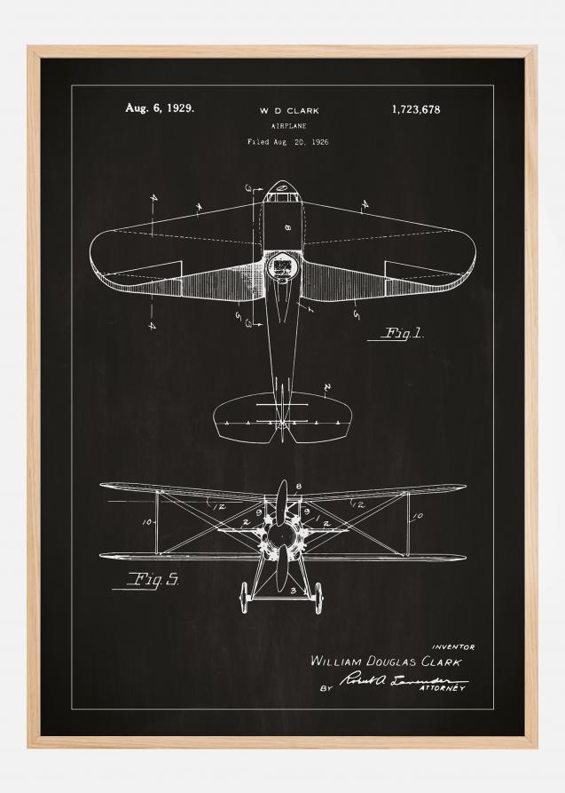 Dibujo de patente - Avión- Negro Póster