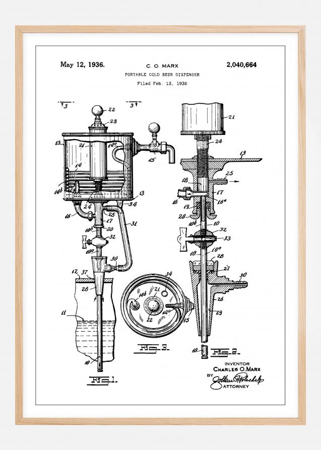 Patent Print - Portable Cold Beer Dispenser - White Póster