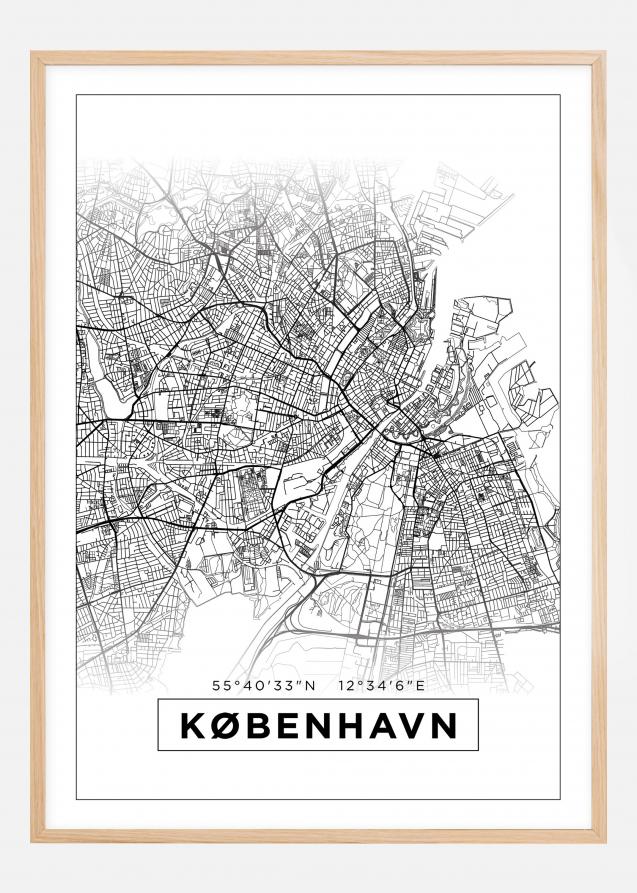 Mapa - København - Blanco Póster