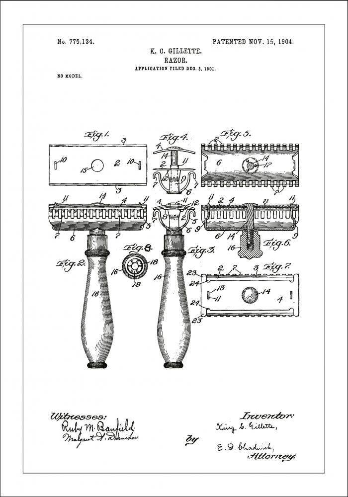 Dibujo de patente - Cuchilla de afeitar - Blanco Pster