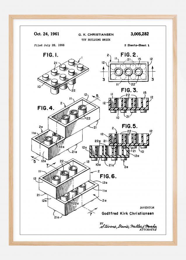 Patent Print - Lego Block I - White Póster