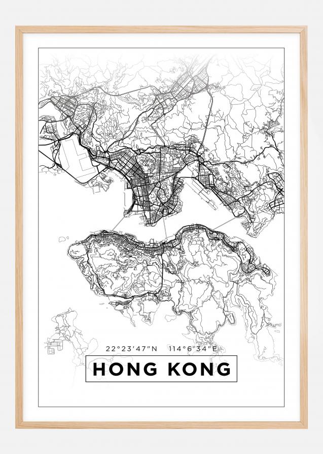 Mapa - Hong Kong - Blanco Póster