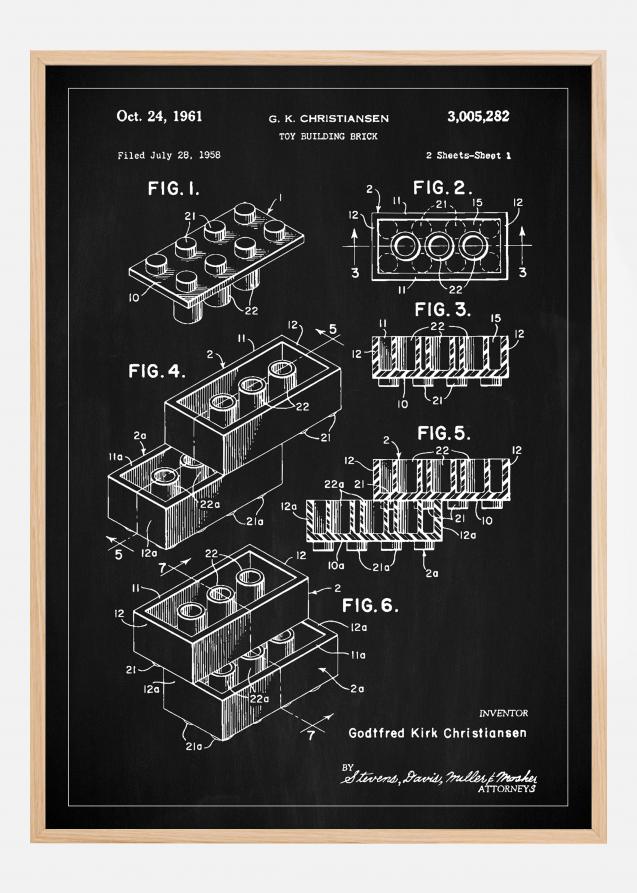 Patent Print - Lego Block I - Black Póster