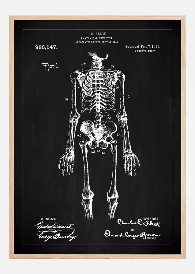 Dibujo de patente - Esqueleto anatómico I - Negro Póster