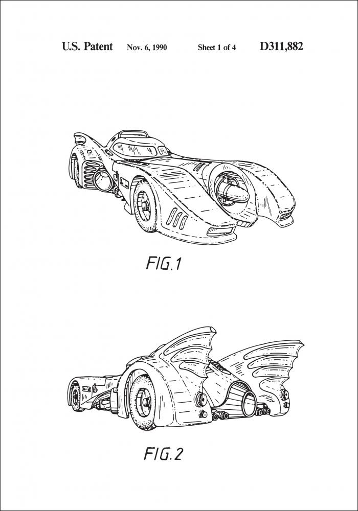 Dibujo de patente - Batman - Batmobile 1990 I Pster