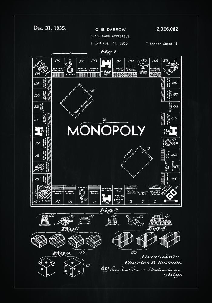 Dibujo de patente - Monopoly I - Negro Pster