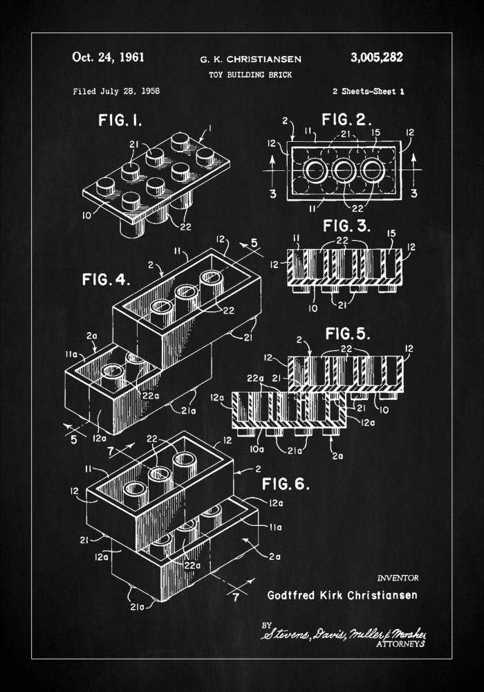 Patent Print - Lego Block I - Black Pster