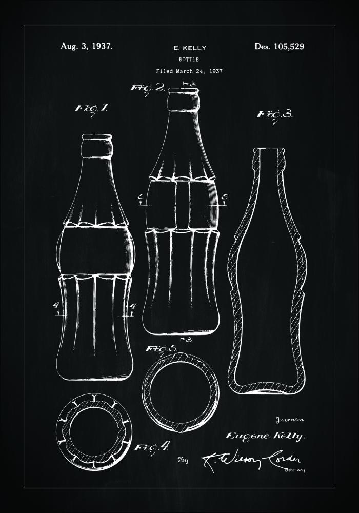Dibujo de patente - Botella de coca-cola - Negro Pster