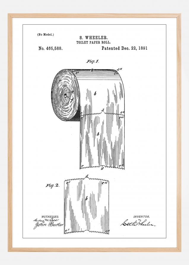 Patent Print - Toilet Paper Roll - White Póster