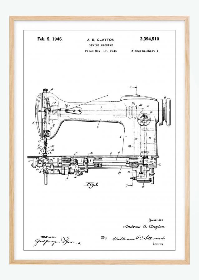 Dibujo de patente - Máquina de coser I Póster